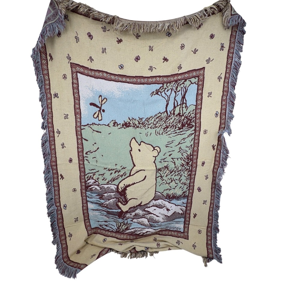 Vintage Disney Winnie the Pooh Woven Tapestry Throw Blanket Dragonfly 45"x70"